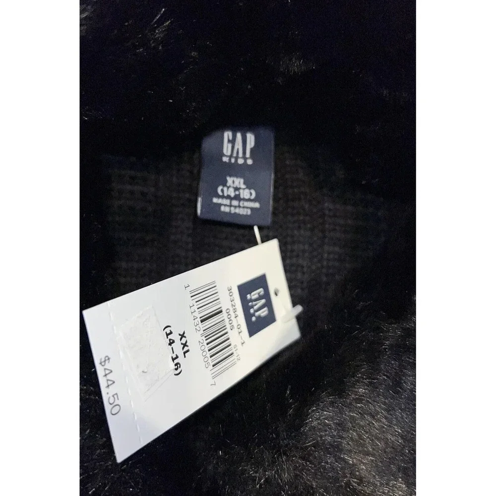 New Gap Kids Girls Sz XXL 14-16 Sweater‎ Wool Blend Black Zip Faux Fur Collar